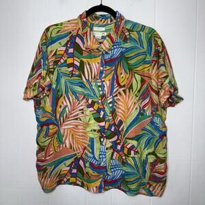 C & C California Women’s 100% Linen Tropic Leaf Top Button Up Size XL